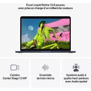 Image : Apple MACBOOK Air 13'' Puce M5 CPU 10 / GPU 8 coeurs Mémoire RAM 16Go Stockage 512Go SSD Minuit