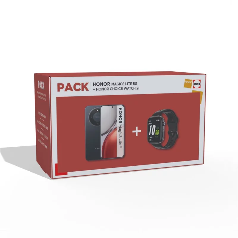 Image : Pack Honor Magic 8 Lite 256 Go Midnight Black + Honor Choice Watch 2i Noir