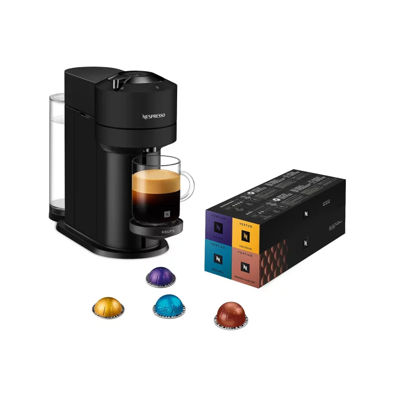 Image : KRUPS Vertuo Next Nespresso Noir Mat et 52 capsules - Cafetière à dosettes