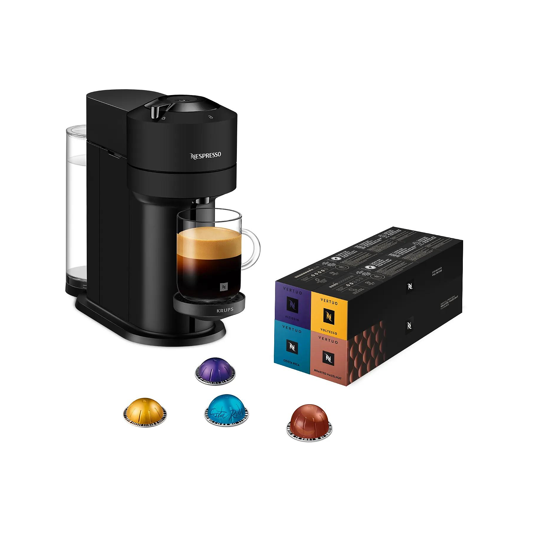 Image : KRUPS Vertuo Next Nespresso Noir Mat et 52 capsules - Cafetière à dosettes