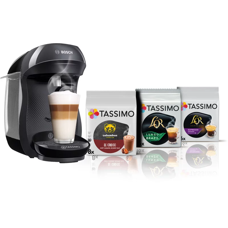 Image : Tassimo BOSCH TAS102EC6 Happy Noir + 3 packs de T-Disc