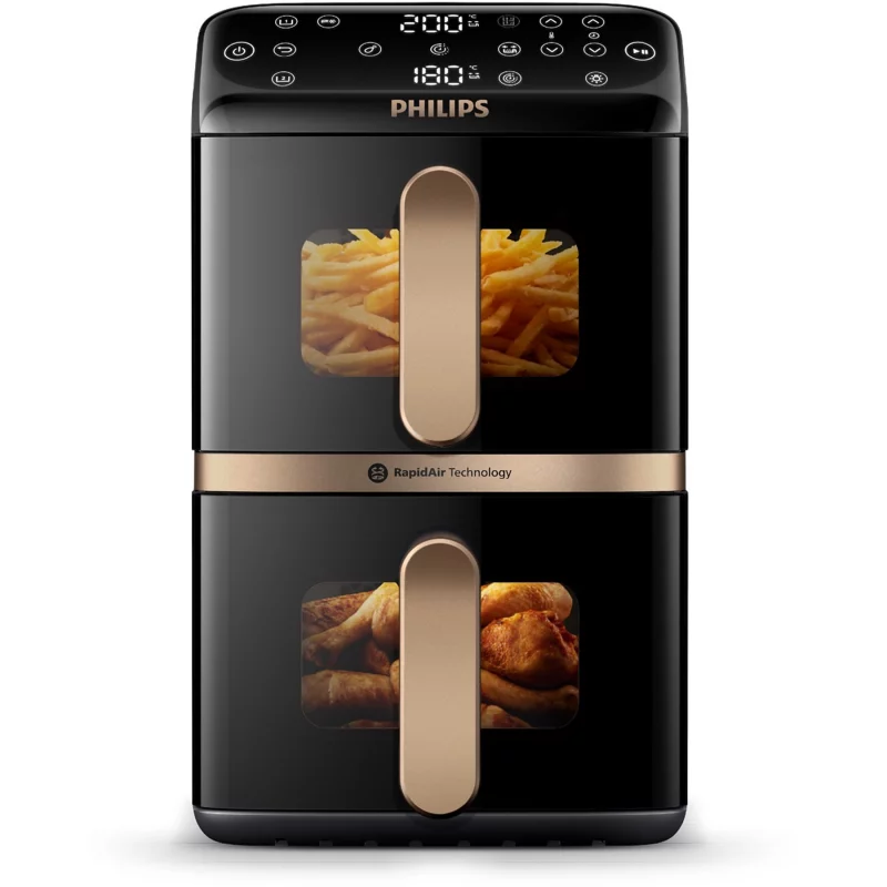 Image : PHILIPS NA462/70 Friteuse Vertical Duo Noir/Cuivre - Airfryer