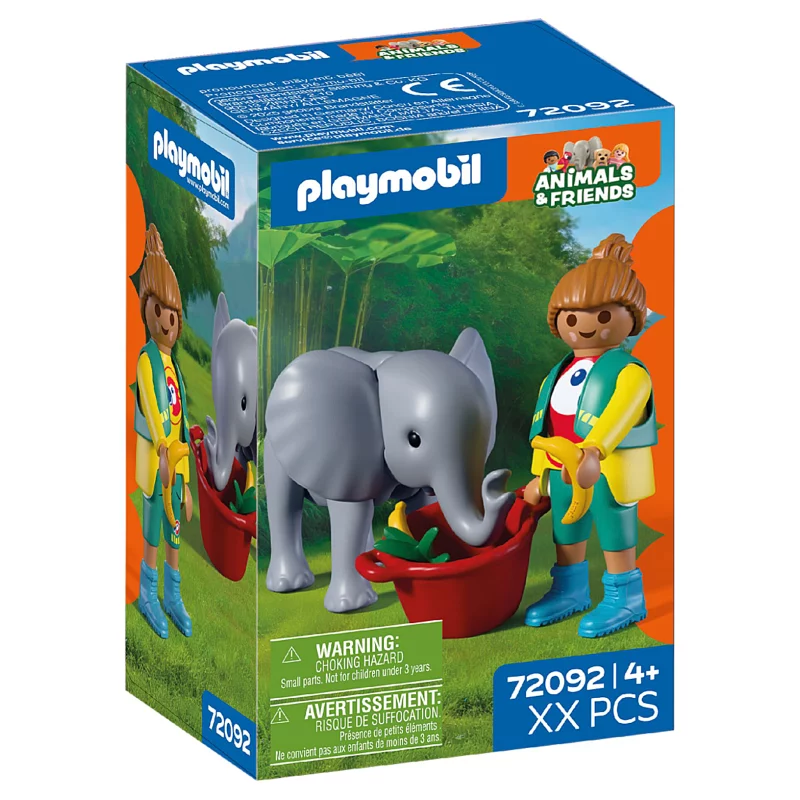Image : Playmobil 72092 Zoo : Eléphanteau et gardien de zoo - Animals and Friends