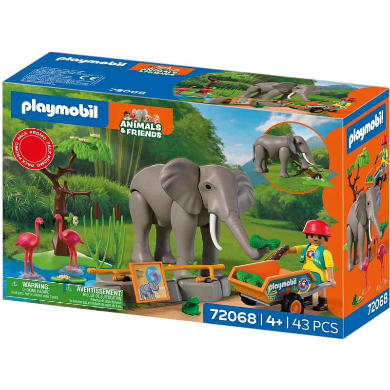 Image : Playmobil Promo Pack 72068 Eléphants et soigneur animalier - Animals and Friends