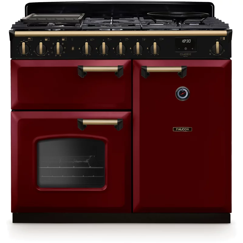 Image : FALCON NGC TAB GAZ 100 CM BORDEAUX LAITON - Piano de cuisson gaz