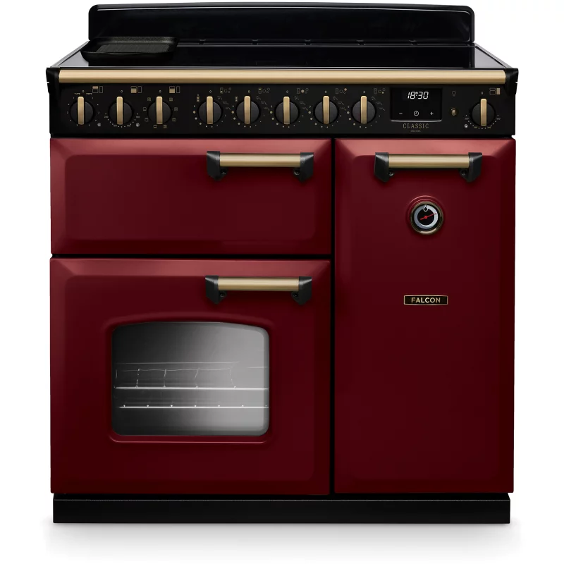 Image : FALCON NGC TAB IND 90 CM BORDEAUX LAITON ANTIQUE - Piano de cuisson induction