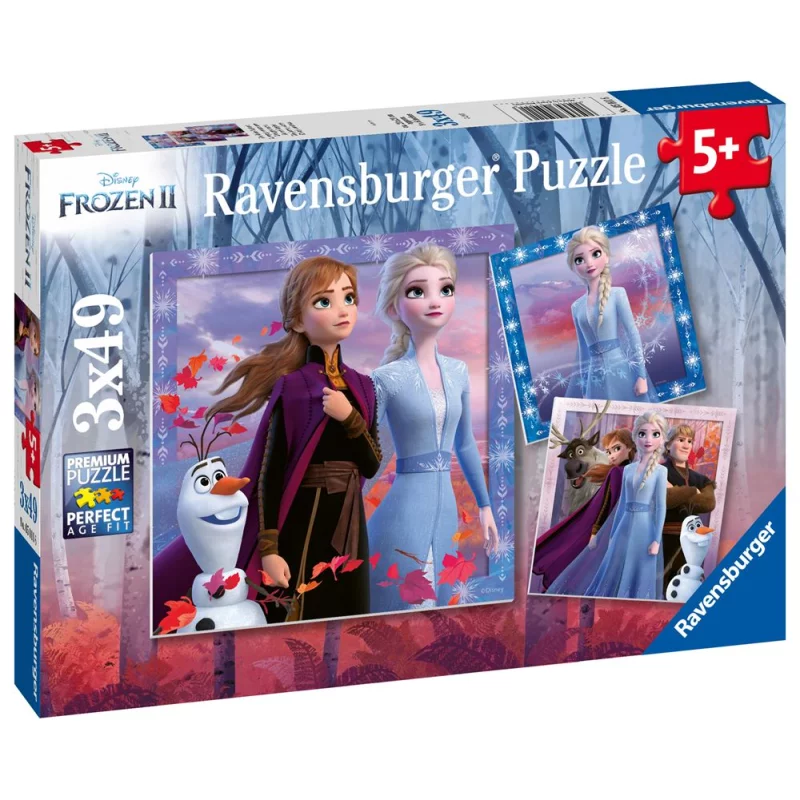 Image : Puzzles 3 x 49 pieces Ravensburger Le voyage commence Disney Frozen La Reine des Neiges 2