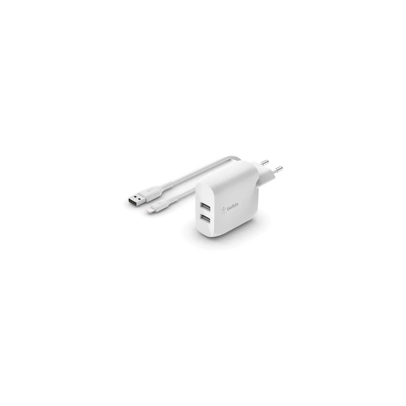 Image : Chargeur secteur Belkin 24W 2xUSB-A 1m blanc