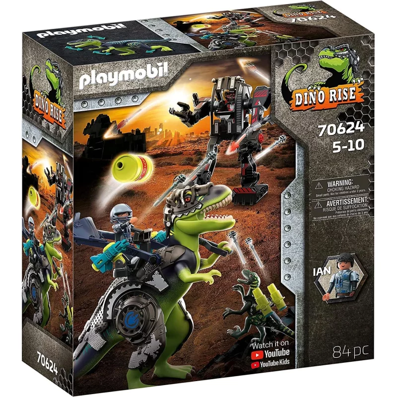 Image : Playmobil Dino Rise - Tyrannosaure et robot geant - 70624