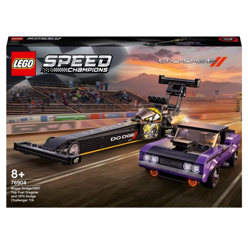 Image : LEGO Speed Champions 76904 Mopar Dodge//SRT Top Fuel Dragster et 1970 Dodge Challenger T/A
