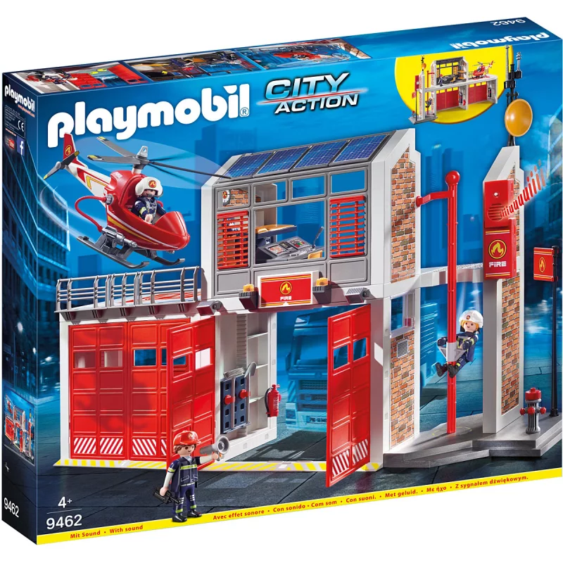 Image : Playmobil - Caserne de Pompiers avec Helicoptere - 9462