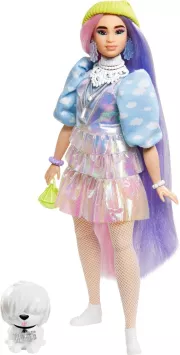 BARBIE EXTRA Bonnet Vert Cheveux Longs Mauve et Rose