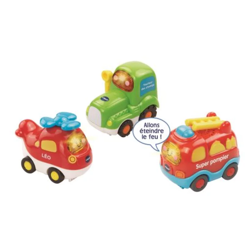 Image : Vtech Tut Tut Bolides - Coffret trio Secours : Pompiers + Tracteur + Helico