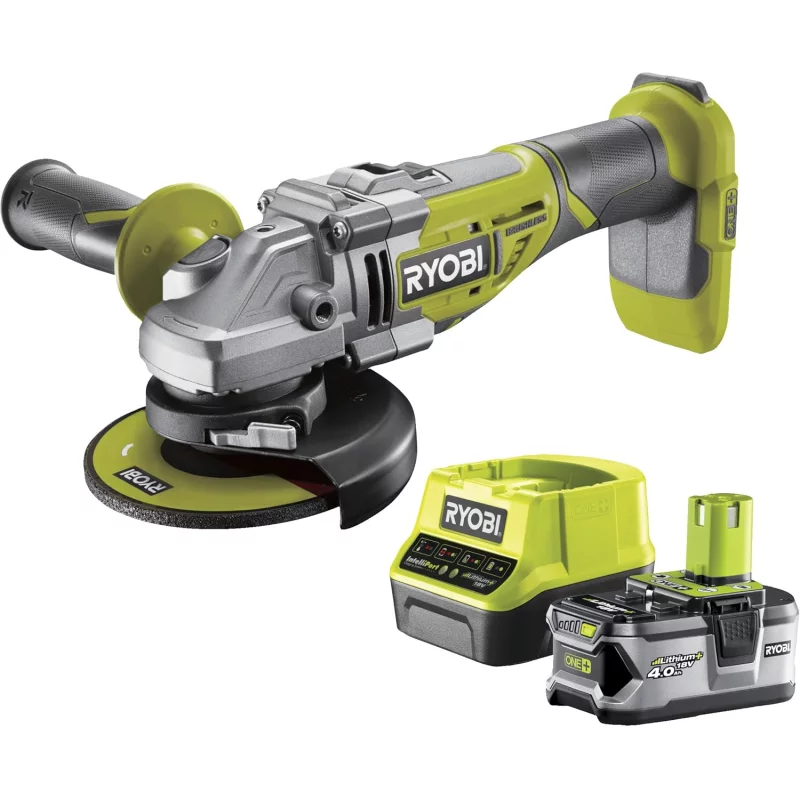Image : Meuleuse d'angle RYOBI 18V LithiumPlus OnePlus Brushless - 1 batterie 4 0 Ah - 1 chargeur rapide - R18AG7-140S