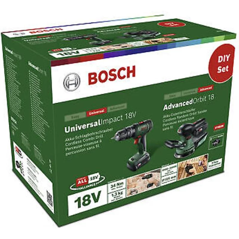 Image : Perceuse a percussion Bosch UniversalImpact 18V & ponceuse Bosch AdvancedOrbit 18V - 2.5Ah 06039D410A