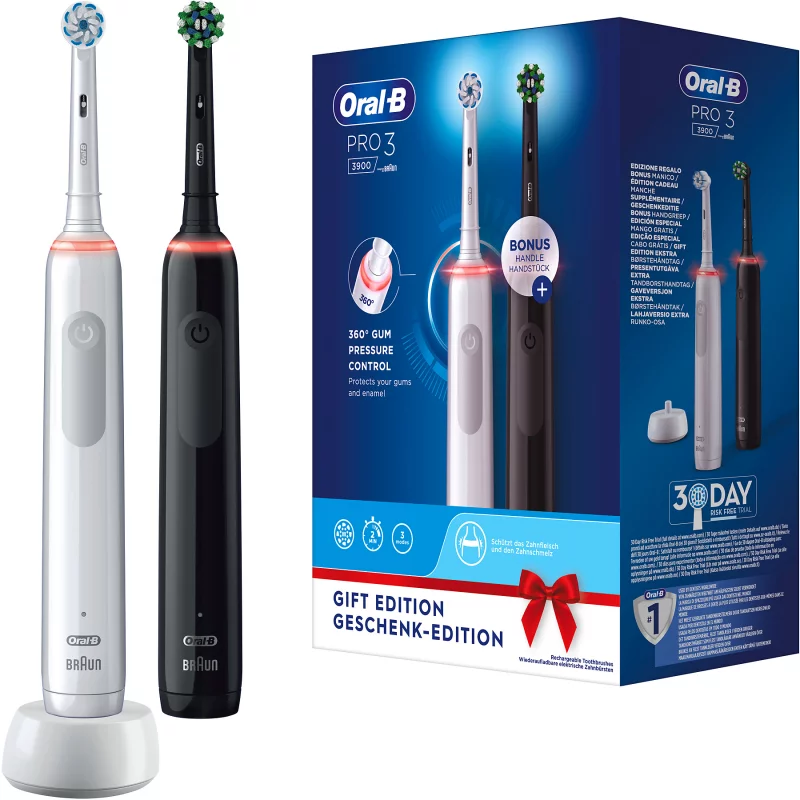Image : Brosse a dents electrique ORAL-B pro 3900 noir et blanc duo pack