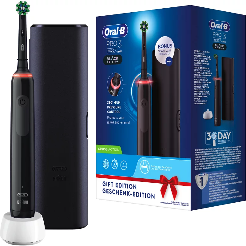 Image : Brosse a dents electrique ORAL-B PRO 3500 black cross action avec etui