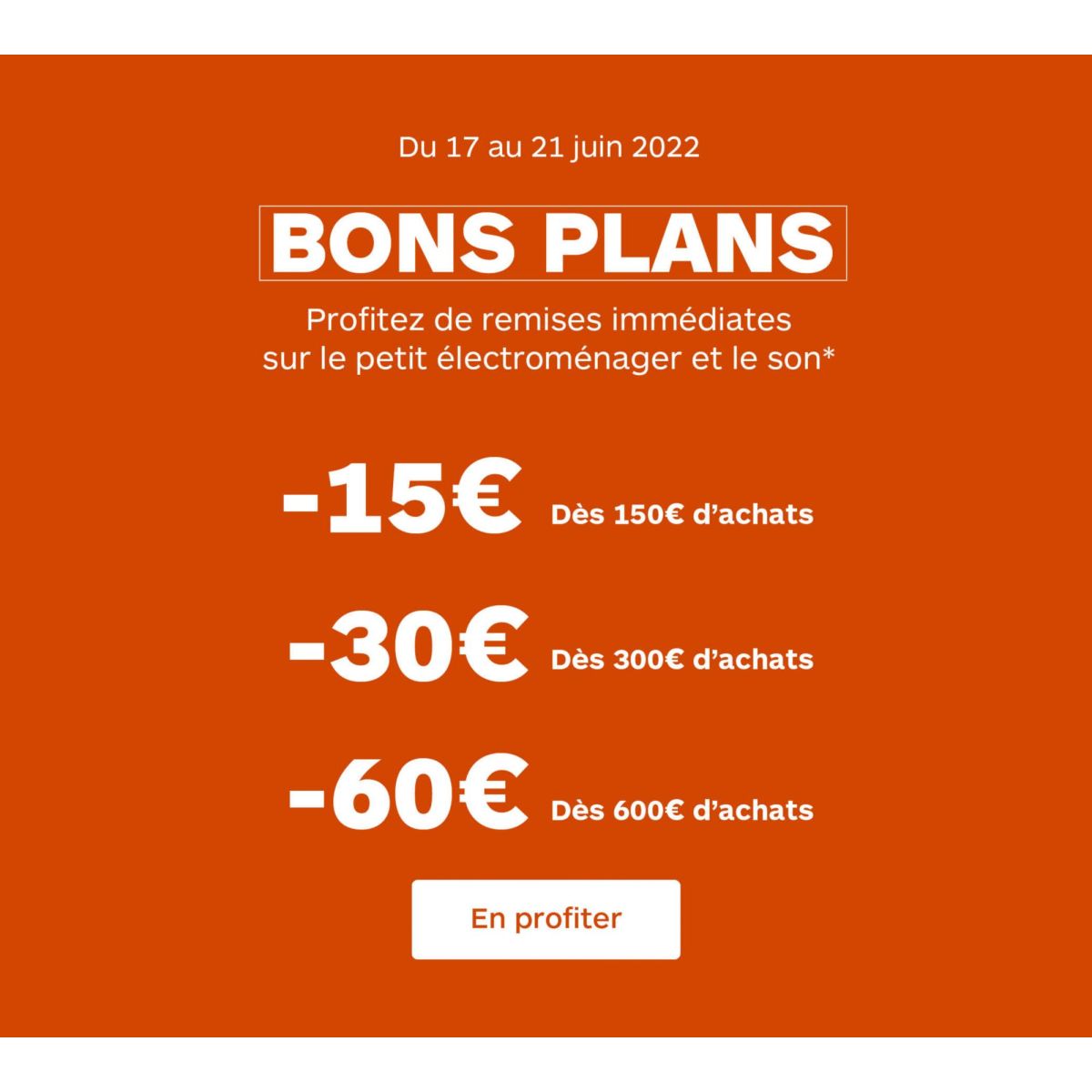 Promo Boulanger : Jusqu'à 60€ de réduction sur le petit électro et le son