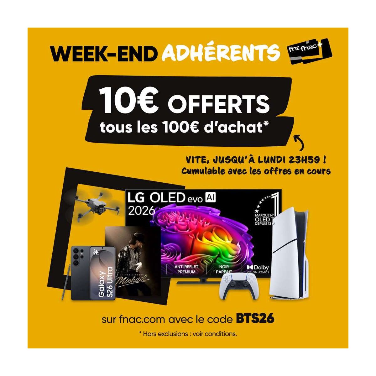 Fnac : 10 € offerts tous les 100 € d’achat pour les adhérents ce week-end