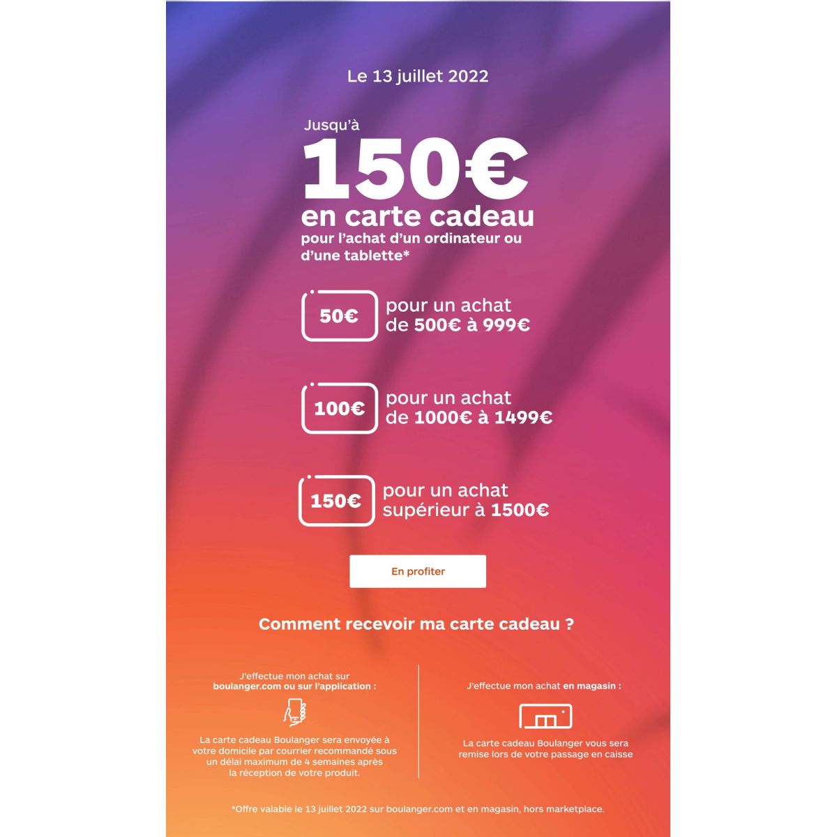 Promo sur les ordinateurs et tablettes : Jusqu'à 150€ offerts chez Boulanger