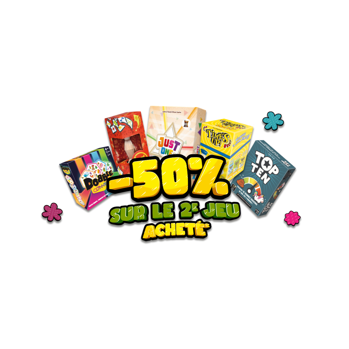 Achetez un jeu Asmodee, bénéficiez du deuxième à moitié prix : Jungle Speed, Dobble, Mantis…