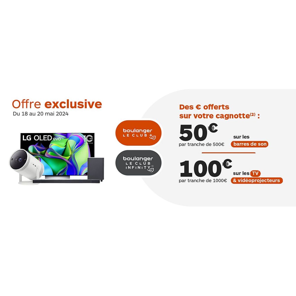 Bon plan TV / Vidéo : 100€ offerts tous les 1000€ chez Boulanger