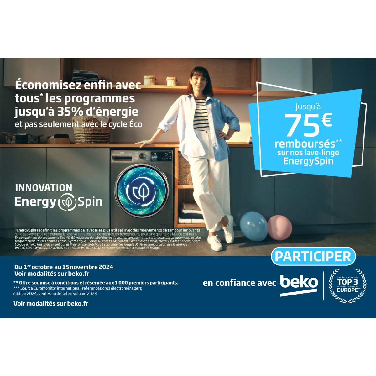 Lave-linge Beko EnergySpin : 40€ remboursés avec ce bon plan