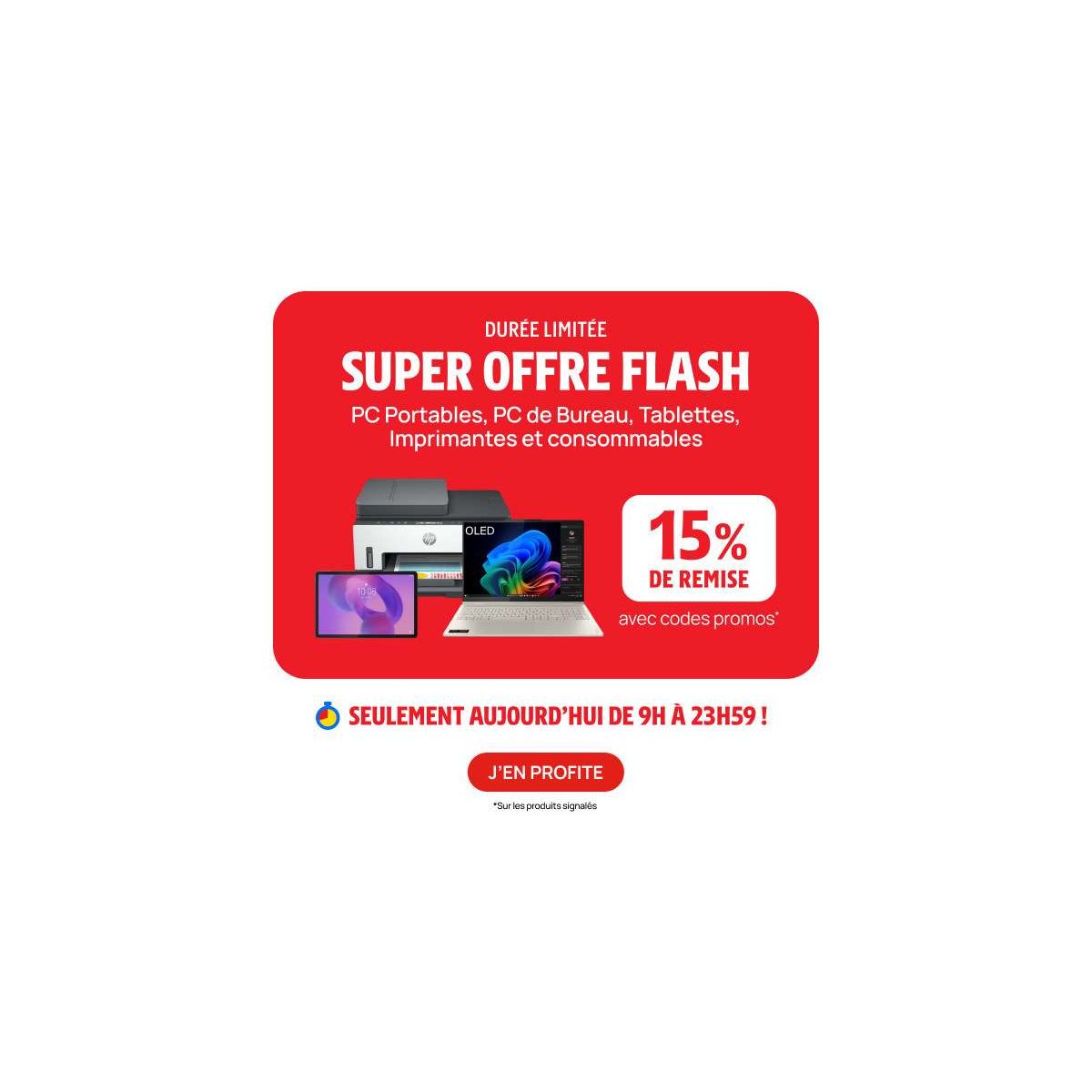 Darty lance une offre flash : -15% sur PC, tablettes et imprimantes avec des codes promo