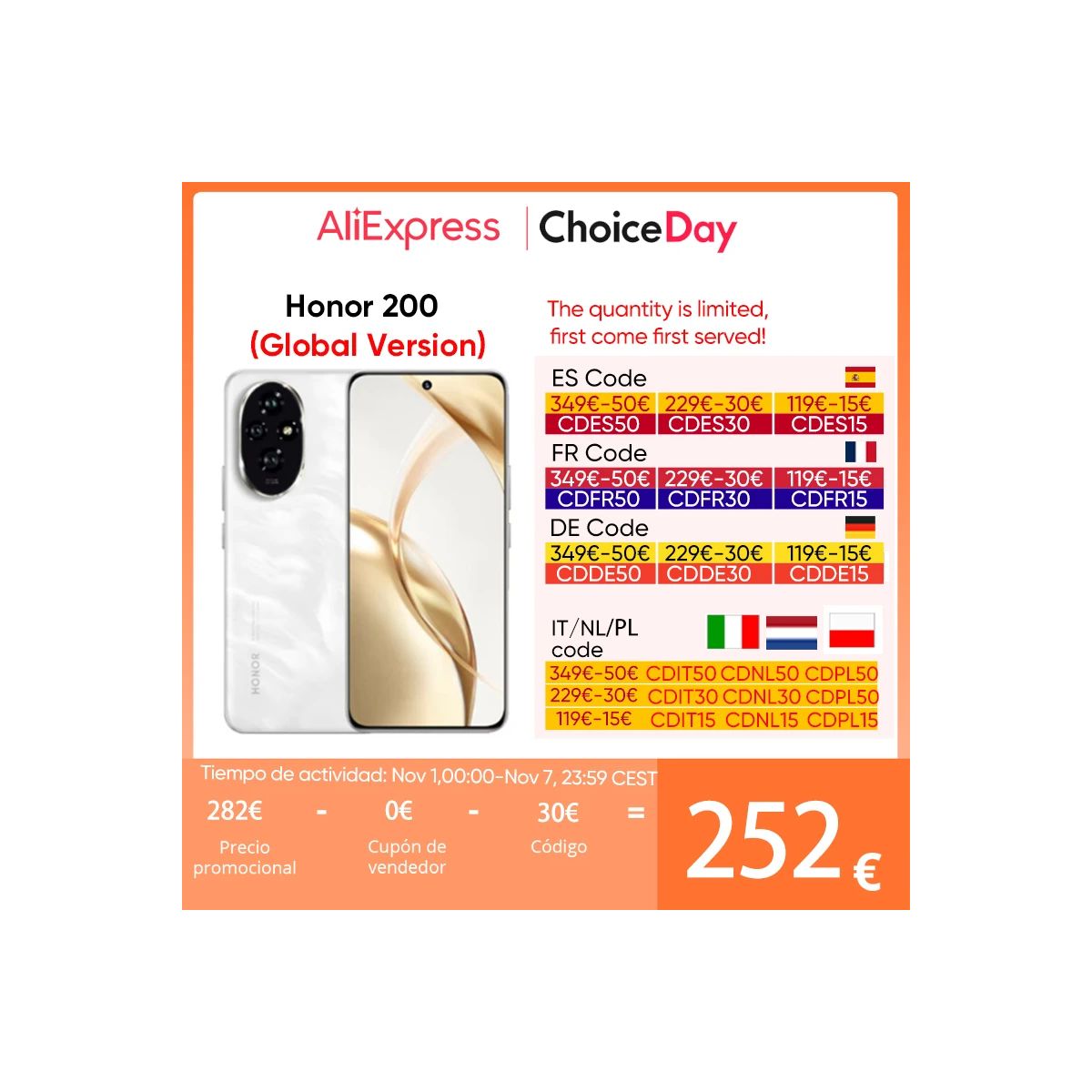 Honor 200 en promo sur AliExpress : 301.28€ seulement