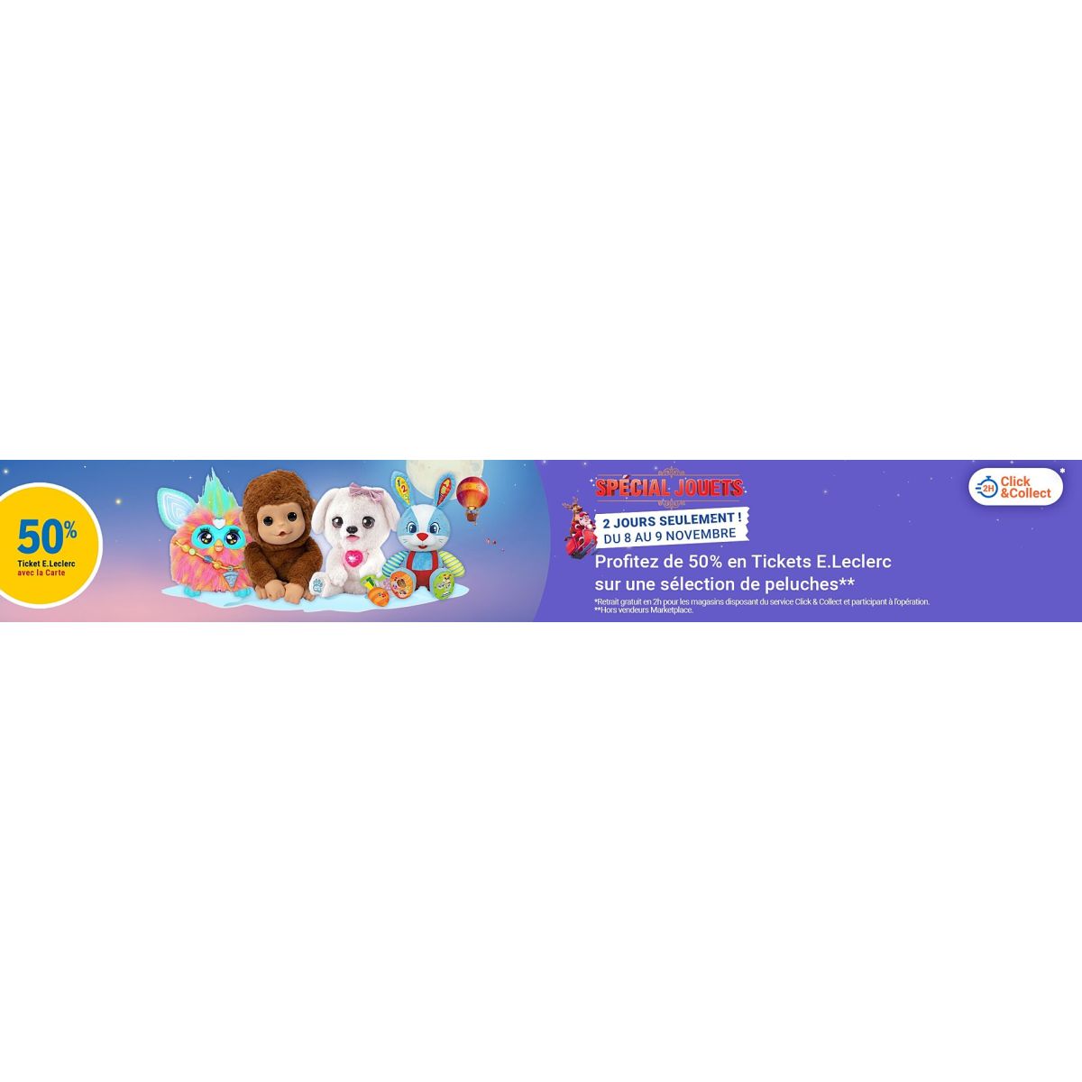 Noël moins cher : 50% de tickets E.Leclerc sur les peluches (FISHER PRICE, VTECH, CHICCO, DISNEY, ...)!