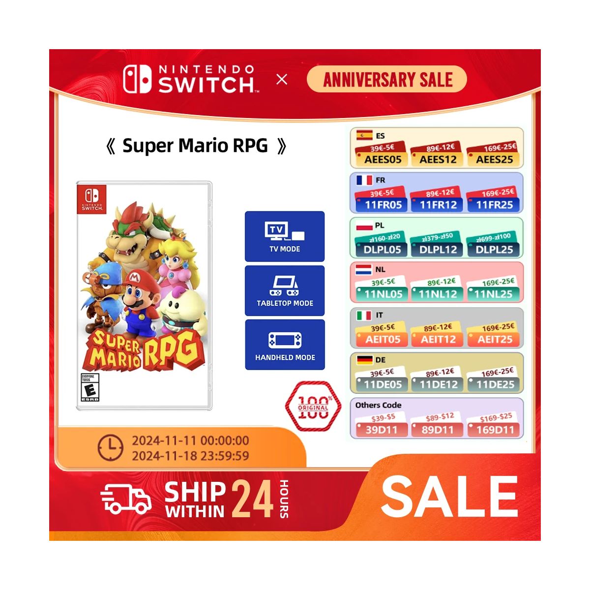 Code promo AliExpress : Super Mario RPG Nintendo Switch pour 23€ !