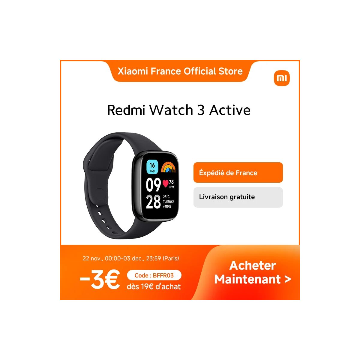 Xiaomi Redmi Watch 3 Active a 16.99€ sur AliExpress