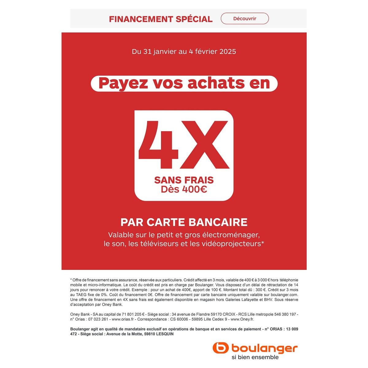 Achetez en toute sérénité : paiement en 4x sans frais sur l’électroménager, TV et son chez Boulanger !