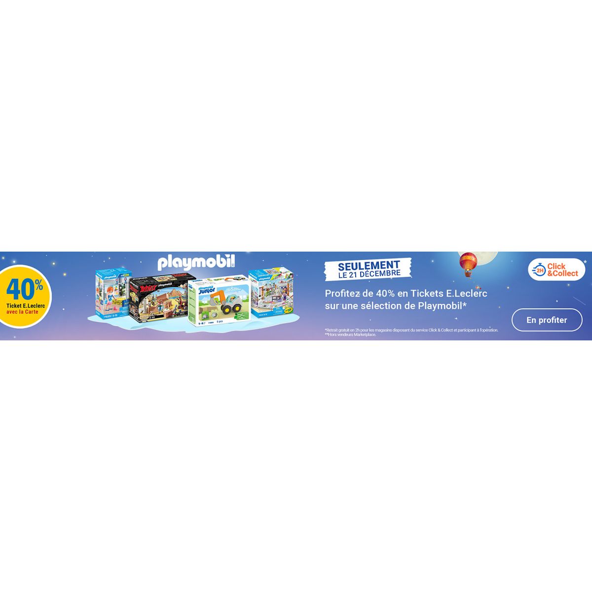 Une journée pour profiter de 40% en Tickets E.Leclerc sur une sélection de Playmobil !