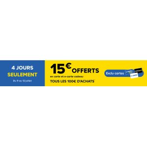 Castorama offre 15€ en carte cadeau pour 100€ d’achat avec sa carte de fidélité