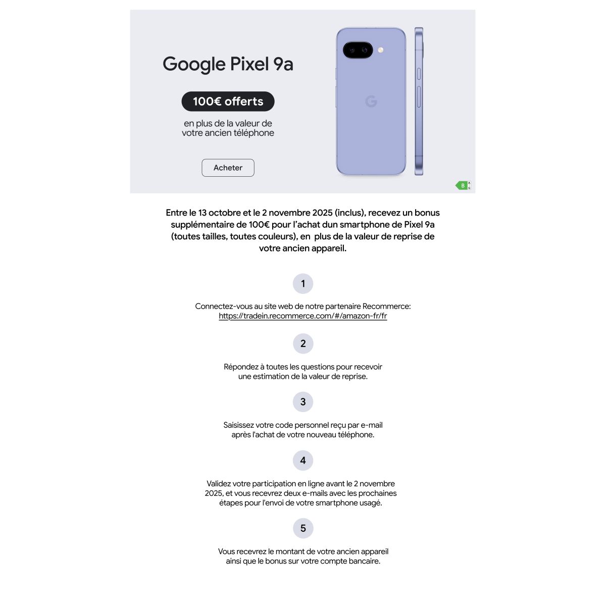 Profitez de 100€ de bonus de reprise sur le Google Pixel 9a chez Amazon, l’offre à ne pas manquer