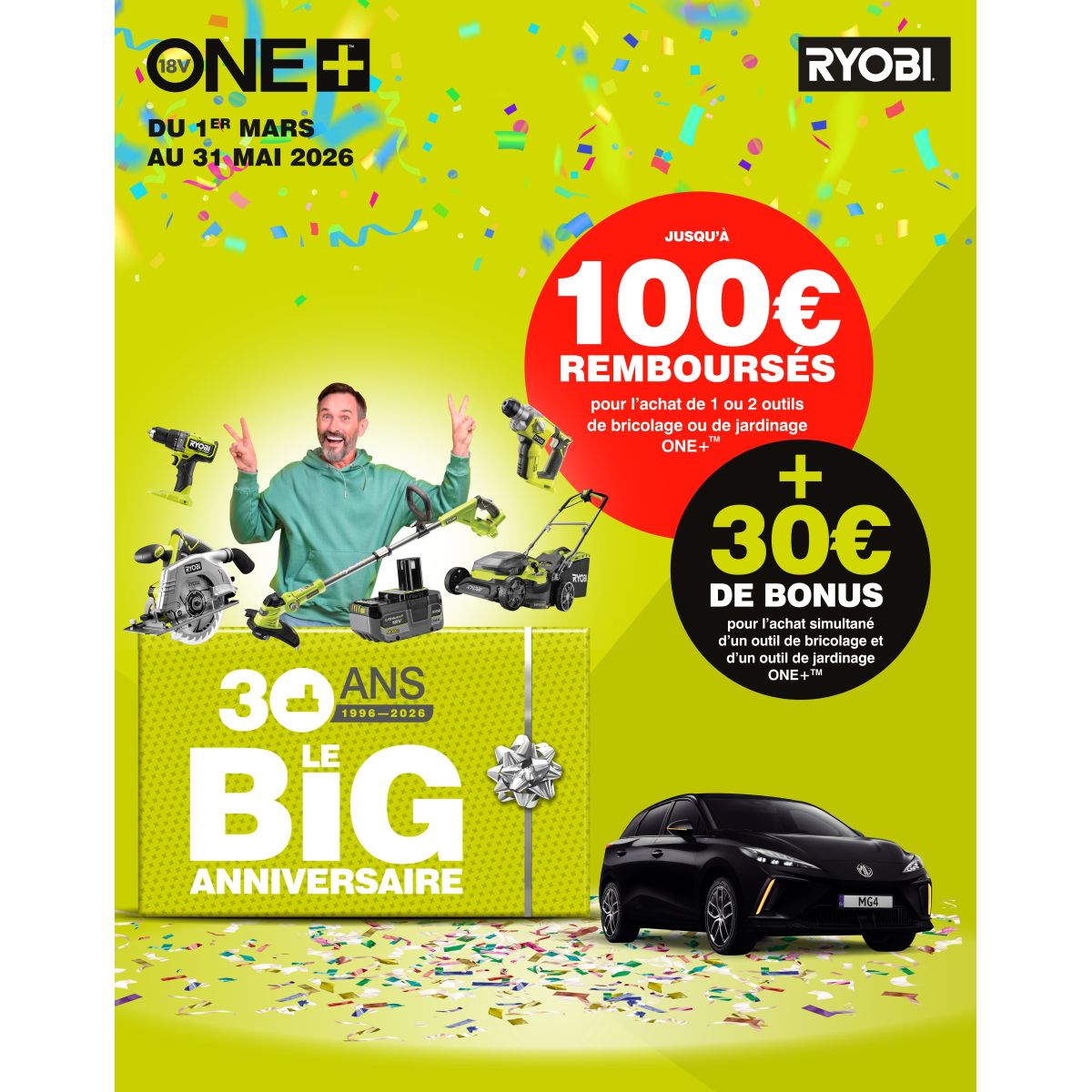 Ryobi ONE+™ : 30€ à 50€ remboursés sur vos outils bricolage et jardinage en 2026