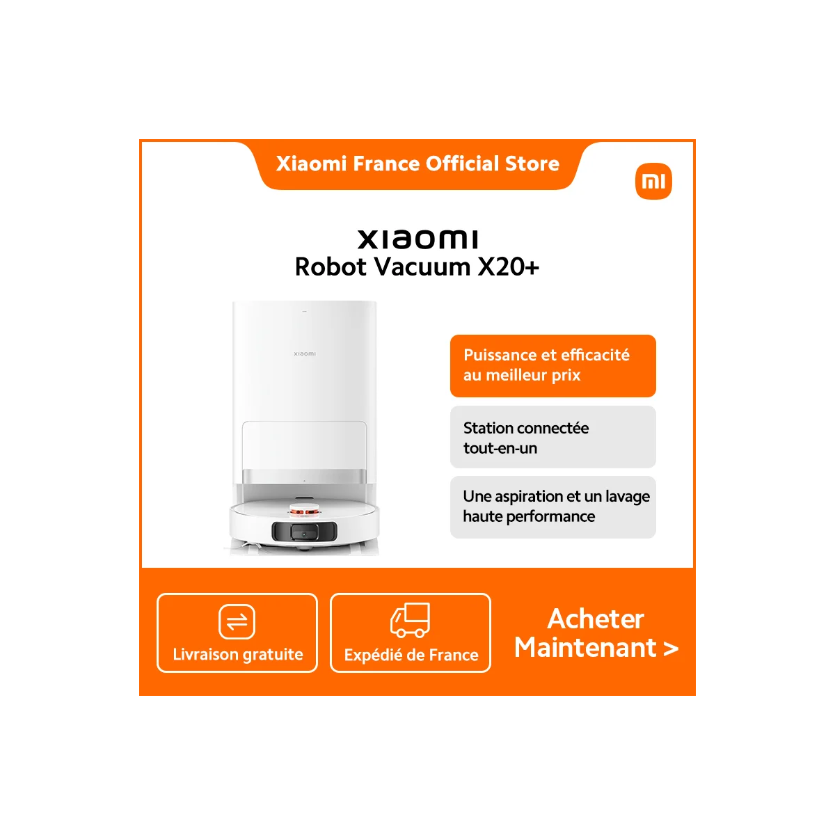 Xiaomi Robot Vacuum X20+ à prix mini : nettoyage intelligent à 229,93 €