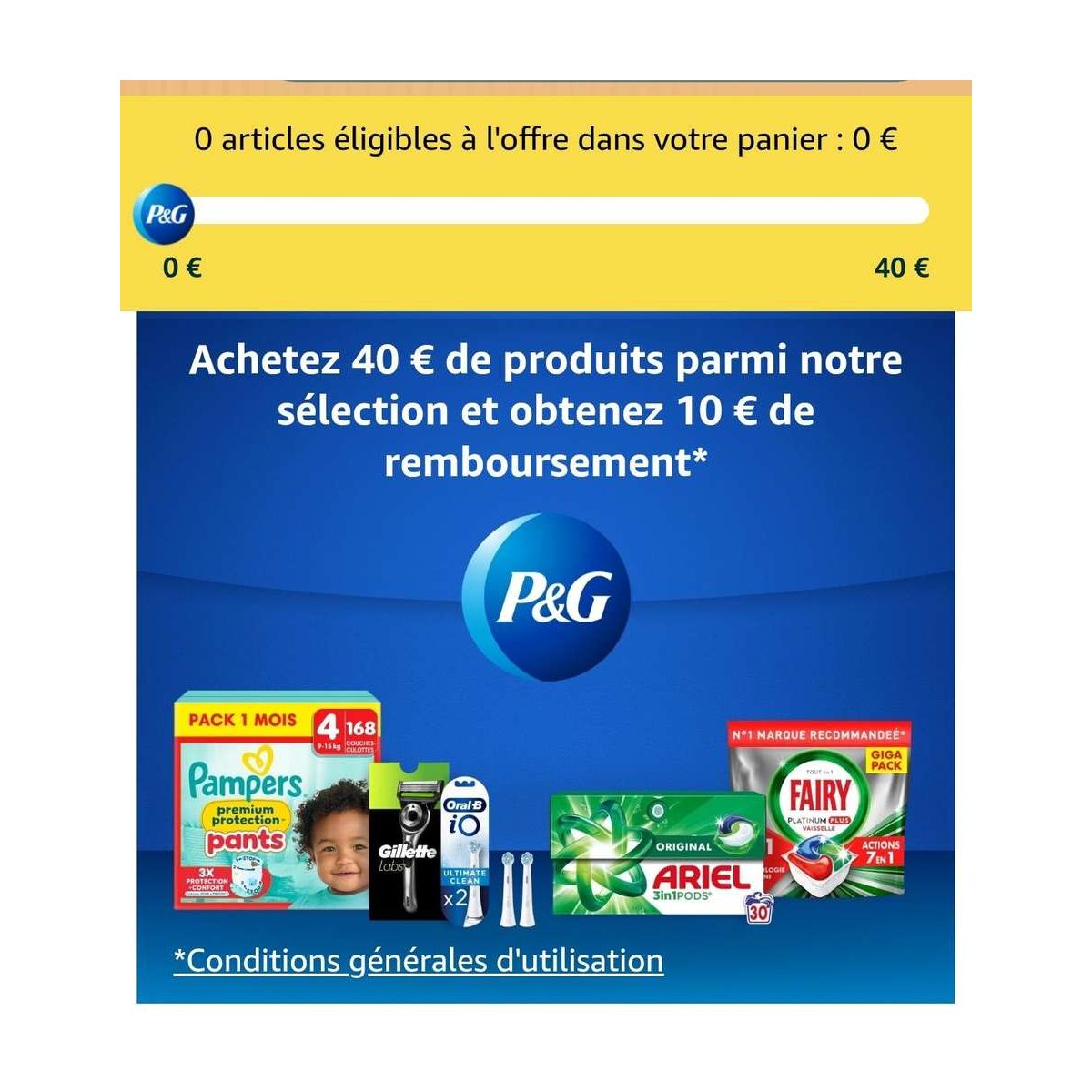 Amazon : 10€ remboursés sur vos achats P&G dès 40€ d’achat