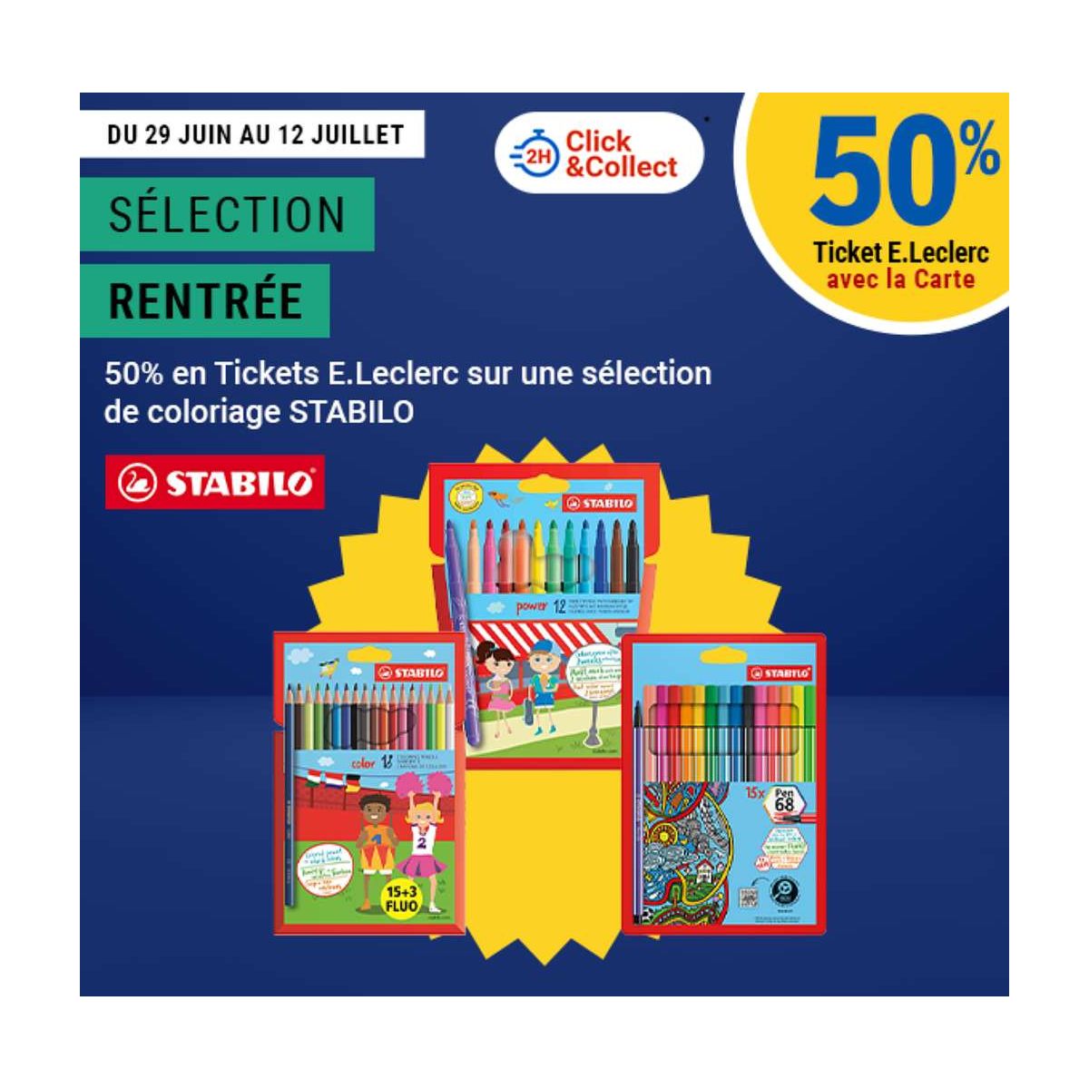 50% de réduction sur les tickets E.Leclerc pour une sélection de coloriage STABILO